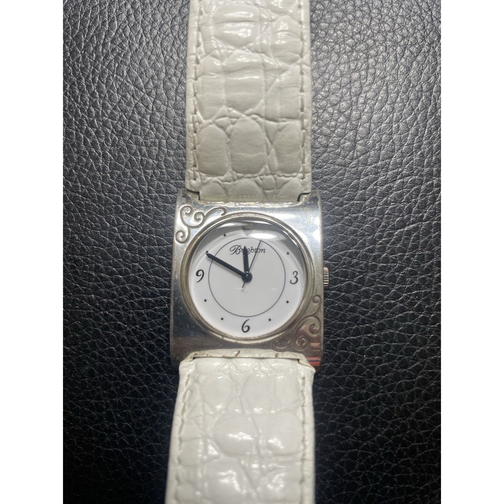 Brighton Traverse Women's Silver Square Watch White Croc Band Needs Battery